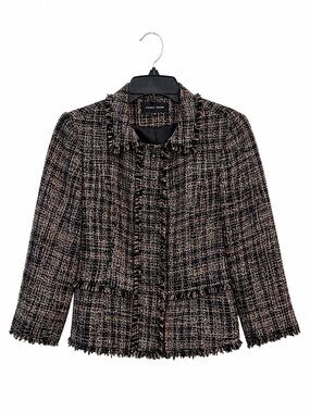 Ivanka Trump Tweed Fringe Blazer Jacket Pink Black White Women’s Size 10